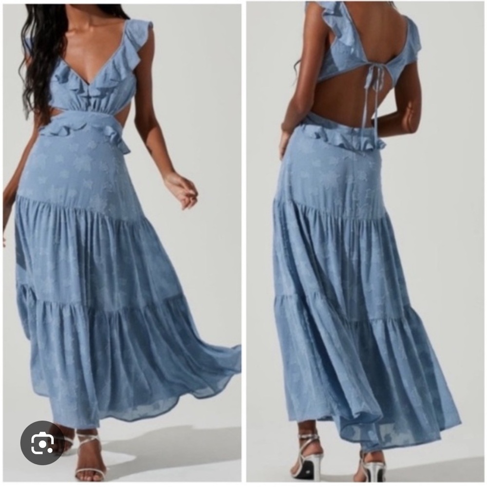 Astr Ruffled Maxi Skirt & Top Set in Light Blue